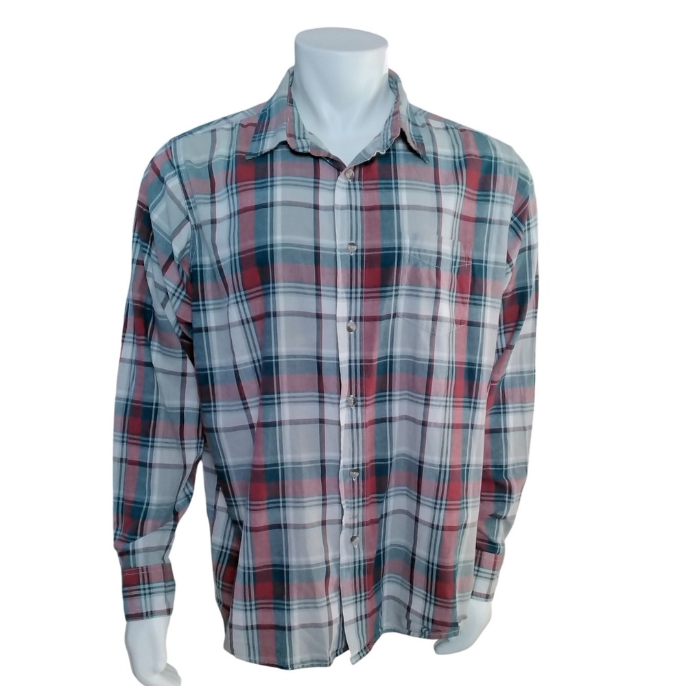 Wrangler Jeans Co Mens XL Red White Blue Plaid Long Sleeve Button Down